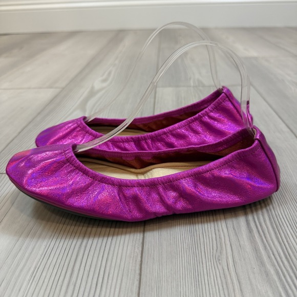 The Storehouse Flats Shoes - NEW The Storehouse Flats Women 7 Foldable Leather Ballet Shoes Fuschia Pink Foil